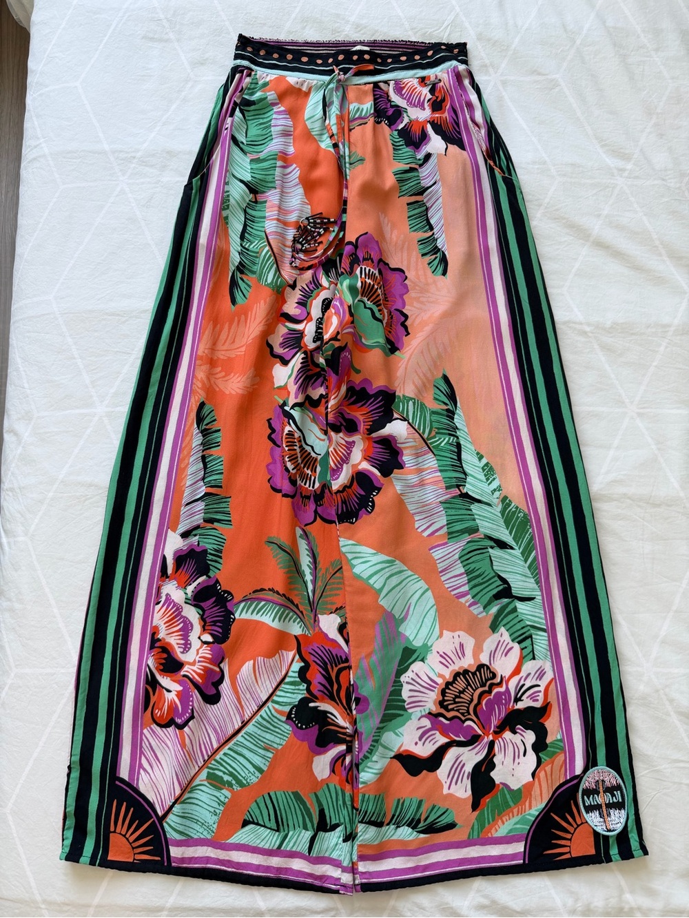 Maaji Tropical Floral Wide Leg Palazzo Pants Size S 100% Viscose